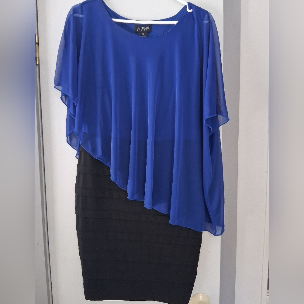 Royal Blue Chiffon Overlay with Black Dress